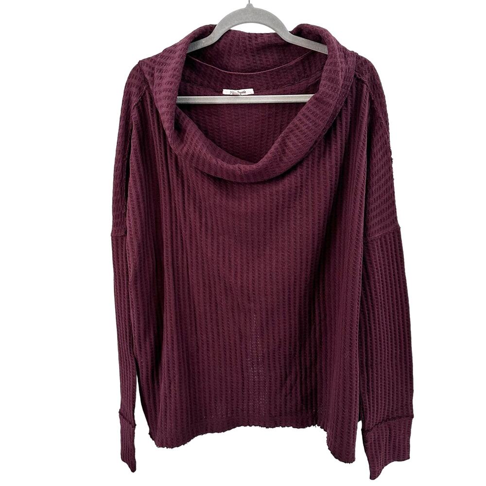 Free People Waffle Knit Rough Hem Open Back Sweater L Wine/Burgundy Cowl/Scoop